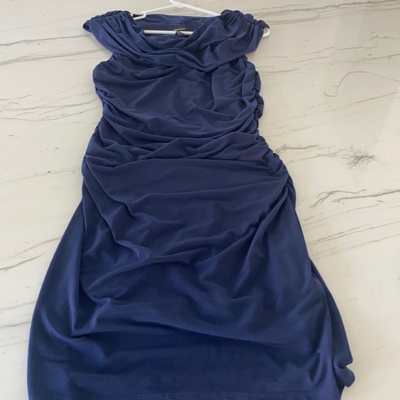 Classic Ruched Navy Dress Size 8, very flattering - Picture 1 of 4